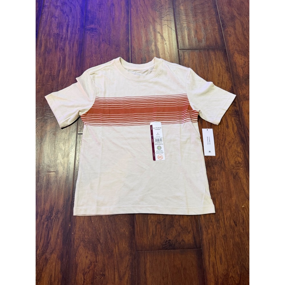 Wonder Nation Boys Tee Size S 6-7 Light Birch Brown Stripe Short Sleeve T-Shirt